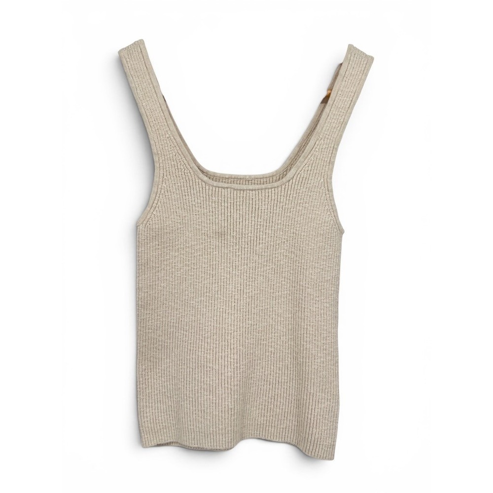 Faherty Women Oatmeal Beige Ribbed Organic Cotton Blend Scoop Neck Tank Top S